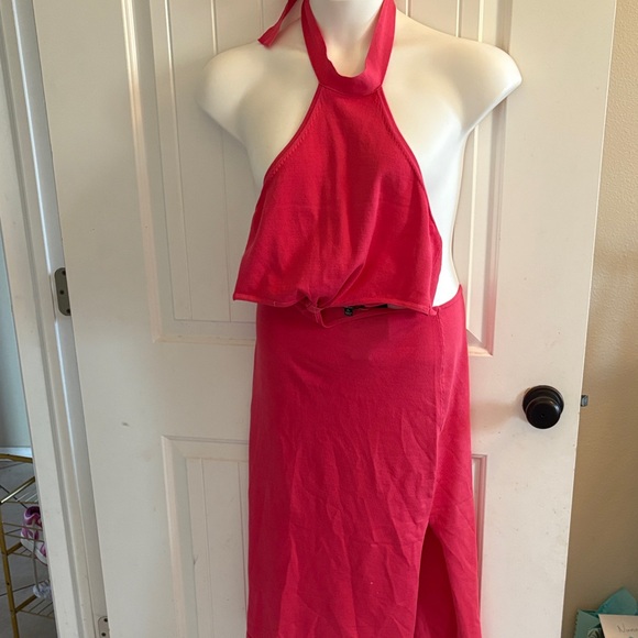 Lulu's Vibrant Pink Asymmetrical Halter Dress - Picture 1 of 5